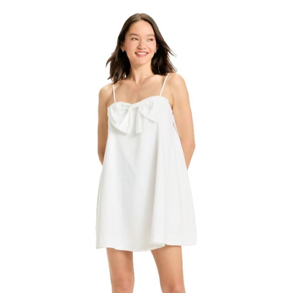 A New Day Women's Mini Bow Shift Dress with Pockets White Size S NWT